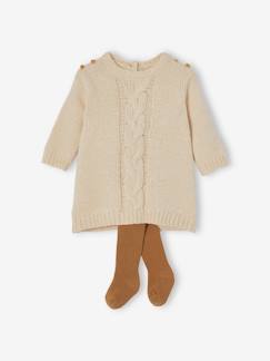 Bebé-Conjuntos-Vestido para bebé de punto tricot con leotardos a juego