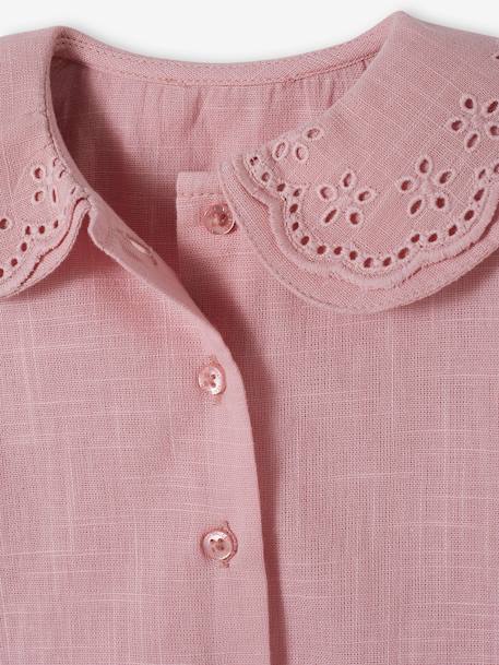 Blusa con doble cuello de tejido flameado para bebé lila pulverizado 