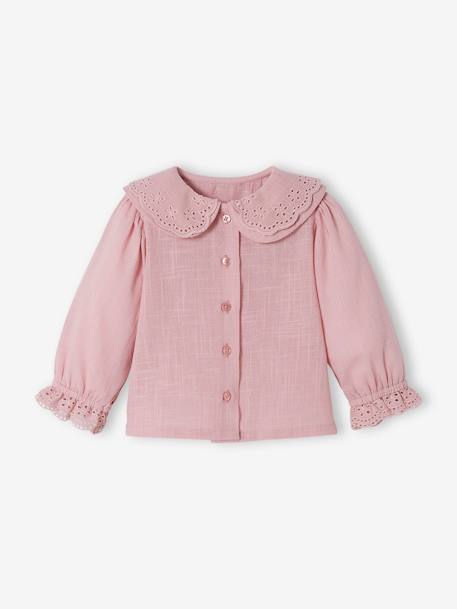 Blusa con doble cuello de tejido flameado para bebé lila pulverizado 