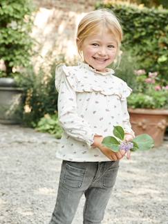 Niña-Camiseta estilo blusa con volantes y estampado de flores para niña