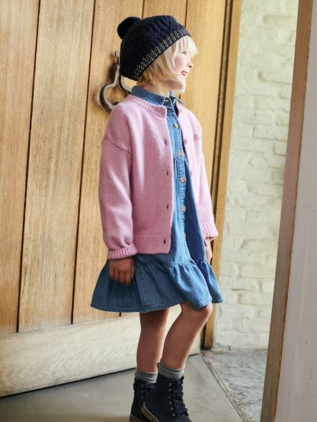 Vestido de denim con volante, niña AZUL OSCURO LAVADO 
