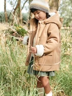 Niña-Abrigos y chaquetas-Abrigo con capucha de paño de lana y forro de sherpa, para niña
