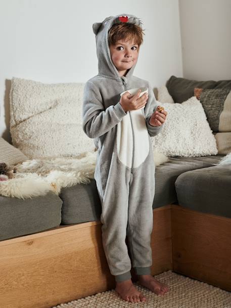 Mono Pijama Lobo, para niño gris claro liso con motivos Vertbaudet