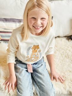Niña-Camisetas-Camiseta para niña con dibujo de zorro bordado y detalles irisados