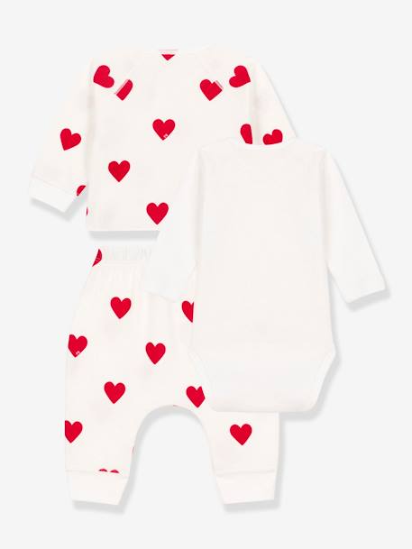Conjunto de 3 prendas de algodón Corazones para bebé PETIT BATEAU blanco 