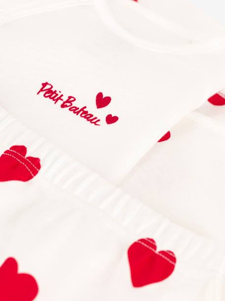 Conjunto de 3 prendas de algodón Corazones para bebé PETIT BATEAU blanco 