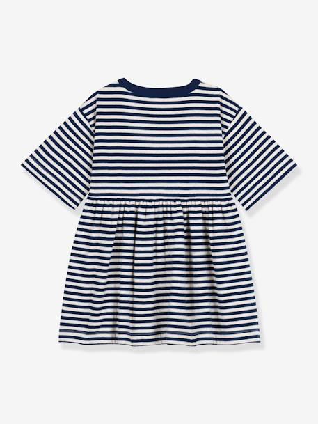 Vestido a rayas con manga 3/4 de algodón PETIT BATEAU azul 