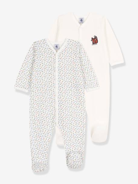 Lote de 2 pijamas pelele para bebé de algodón bio PETIT BATEAU blanco 