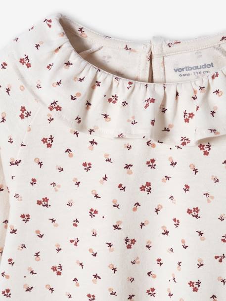 Camiseta blusa con gorguera y estampado de flores, niña 6306+ROSA OSCURO ESTAMPADO 
