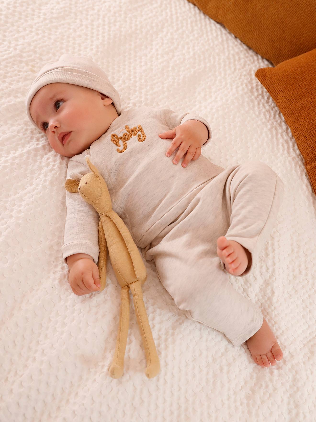 Conjunto bebé de 3 prendas de felpa, recién nacido beige medio