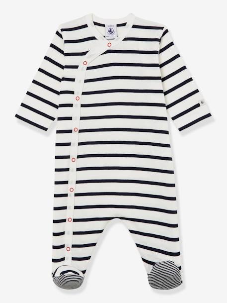 Pijama a rayas de canalé para bebé PETIT BATEAU blanco estampado 