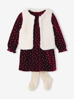 Bebé-Vestidos, faldas-Conjunto bebé: vestido de terciopelo + chaleco de pelo sintético + leotardos