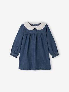 Bebé-Vestidos, faldas-Vestido vaquero con cuello de gasa bordada para bebé