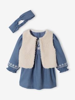 Bebé-Conjuntos-Conjunto de 3 prendas para bebé niña: vestido + chaleco + cinta del pelo