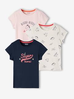 Niña-Camisetas-Camisetas-Lote de 3 camisetas surtidas con detalles irisados, para niña