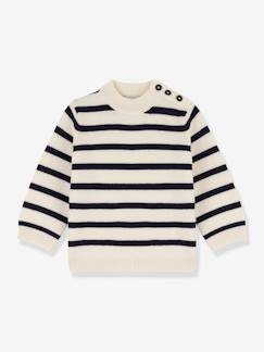 Bebé-Sudaderas, jerséis y chaquetas de punto-Jerséis-Jersey de lana y algodón a rayas PETIT BATEAU, bebé