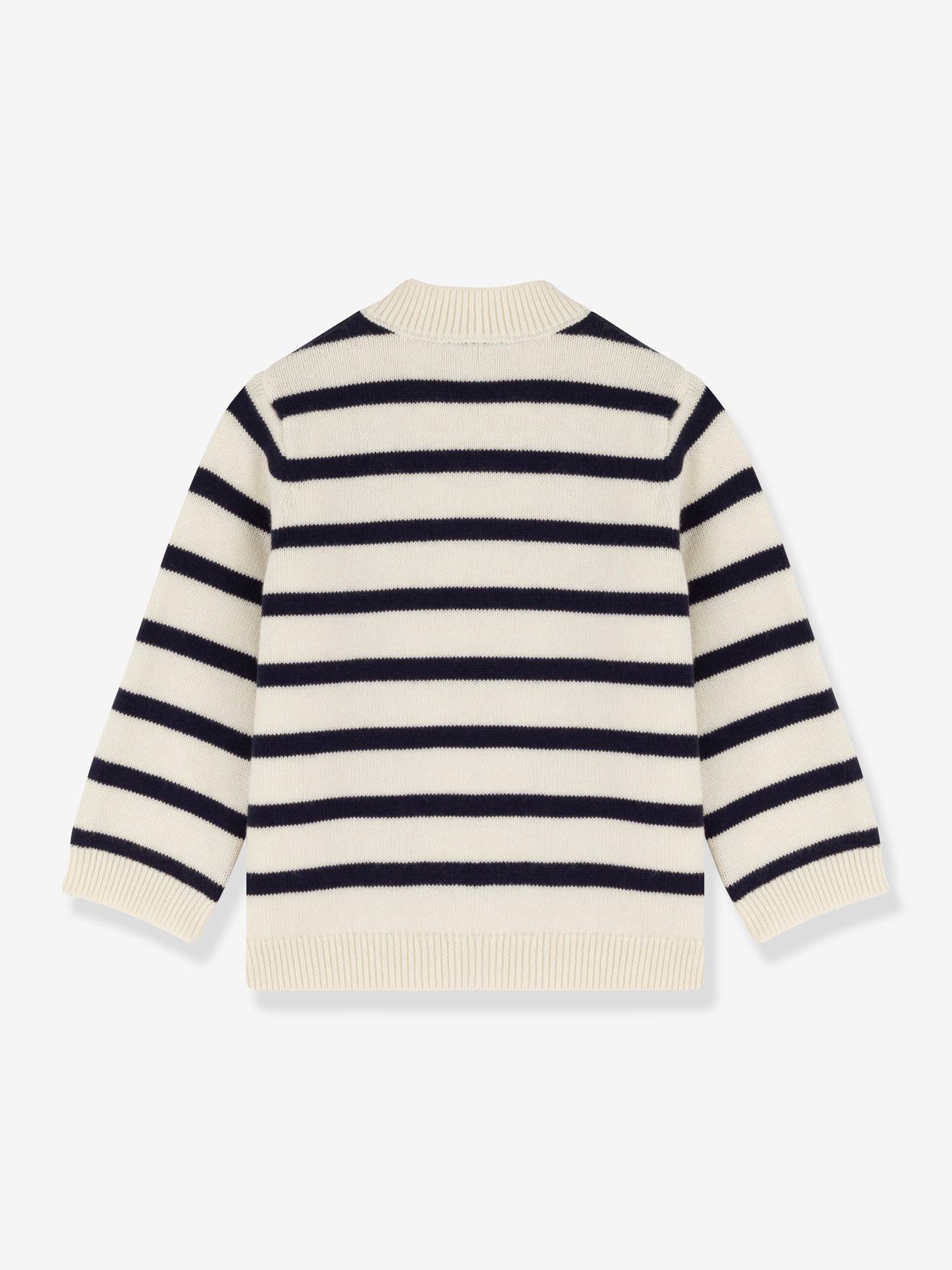 Jersey de lana y algodón a rayas PETIT bebé blanco - Petit Bateau