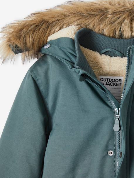 Parka con capucha y forro de sherpa, con relleno de poliéster reciclado, niño AZUL OSCURO LISO CON MOTIVOS+MARRON OSCURO LISO CON MOTIVOS+VERDE MEDIO LISO CON MOTIVOS 