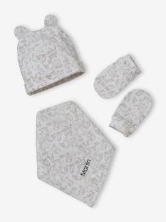 Bebé-Accesorios-Gorros, bufandas, guantes-Conjunto de gorro + manoplas + fular + bolso de punto estampado, para bebé