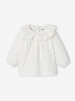 Bebé-Blusa de gasa de algodón, cuello con volante, para bebé