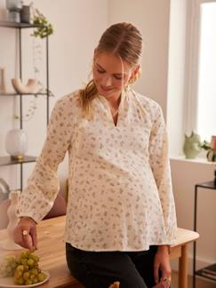 Ropa Premamá-Blusas y camisas embarazo-Blusa de gasa de algodón estampado para embarazo y lactancia