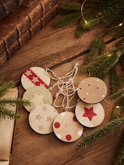 Textil Hogar y Decoración-Lote de 6 bolas de Navidad planas de madera