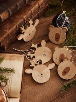 Textil Hogar y Decoración-Decoración-Lote de 6 bolas de Navidad planas de madera