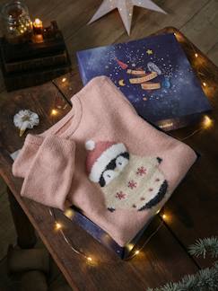 Niña-Jerséis, chaquetas de punto, sudaderas-Estuche de Navidad para niña: jersey de pingüino y goma para el pelo