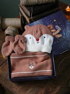 Bebé-Accesorios-Gorros, bufandas, guantes-Conjunto de gorro + snood + manoplas «Reno de Papá Noel» para bebé