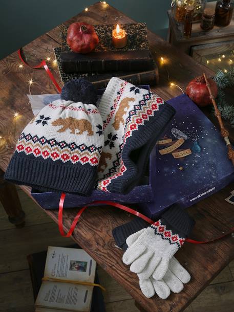 Estuche de Navidad con gorro + snood + guantes de oso para niño azul oscuro 