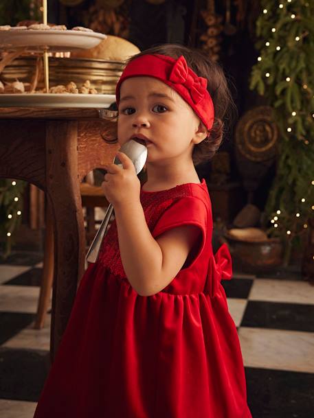Estuche de Navidad para bebé con vestido de lentejuelas y cinta para el pelo a juego rojo 
