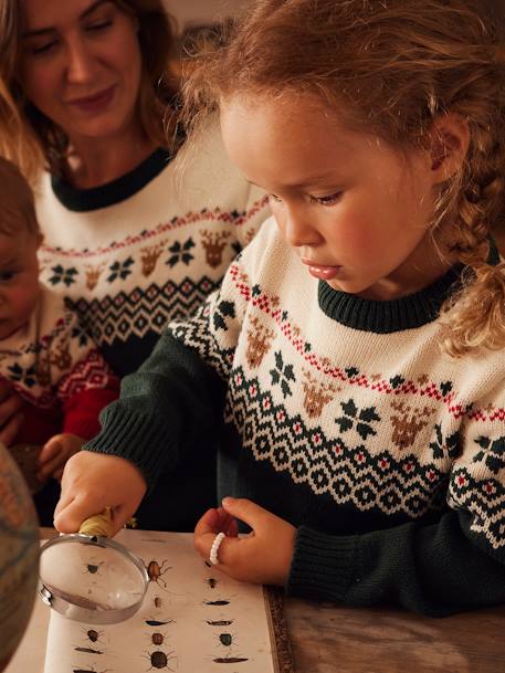 Jersey de Navidad infantil colección cápsula familia con motivos jacquard verde pino 