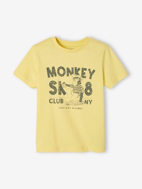 Camiseta de manga corta con mensaje niño amarillo pastel+AZUL CLARO LISO CON MOTIVOS+azul intenso+AZUL MEDIO LISO CON MOTIVOS+azul oscuro+crudo+naranja 