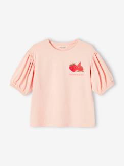 Niña-Camisetas-Camisetas-Camiseta con mangas abullonadas y motivo de fruta en el pecho, para niña