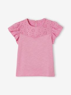 Niña-Camisetas-Camiseta para niña con bordado inglés y mangas con volantes