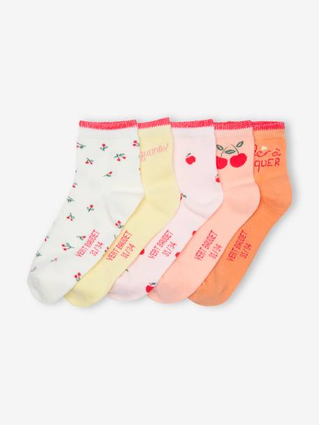 Pack de 5 pares de calcetines medianos 'Tutti Frutti' para niña rosado 
