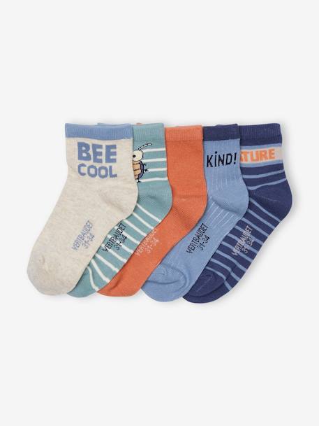 Pack de 5 pares de calcetines medianos «Abejas» para niño azul grisáceo 