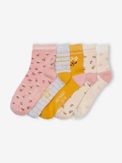 Niña-Ropa interior-Pack de 5 pares de calcetines medianos con flores para niña