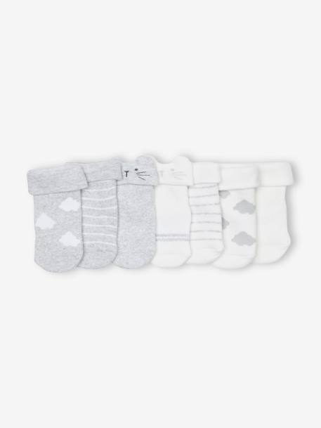 Lote de 7 pares de calcetines «nubes y osos» para bebé gris jaspeado 