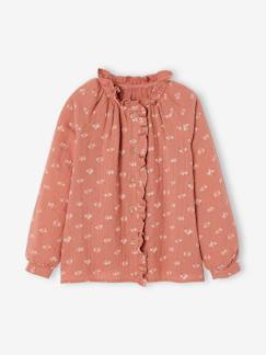 Niña-Camisas y Blusas-Camisa con volantes de gasa de algodón y estampado de flores para niña, personalizable