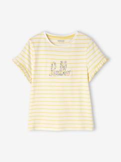 Niña-Camisetas-Camisetas-Camiseta a rayas para niña de manga corta con volantes
