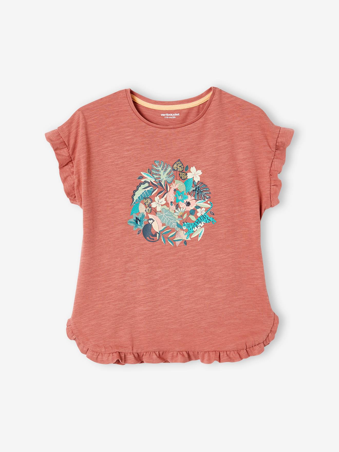 Camiseta estampada con lazo fantasía, para niña caqui - Vertbaudet