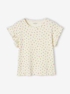 Niña-Camisetas-Camisetas-Camiseta de canalé con estampado de flores para niña