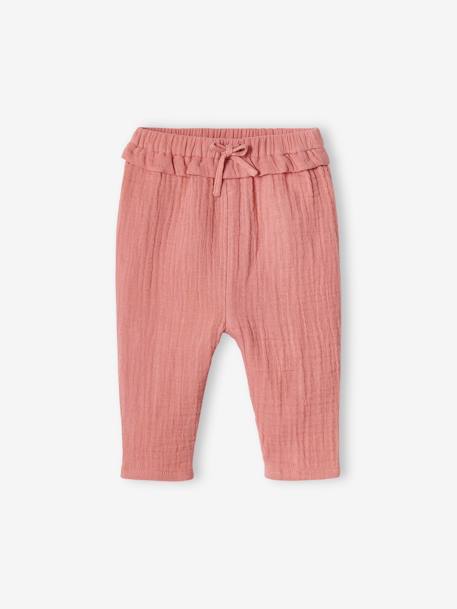 Pantalón de gasa de algodón para bebé crudo+rosa rosa pálido+rosa viejo 