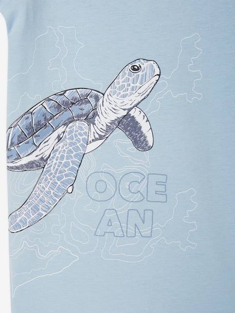 Camiseta animal de algodón orgánico para niño azul claro+gris jaspeado+verde sauce 