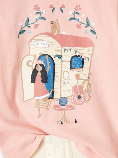 Lote pijama + pijama corto de estilo bohemio para niña rosa viejo 
