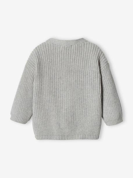 Chaqueta para bebé de punto perlé con cuello de pico azul+gris jaspeado 