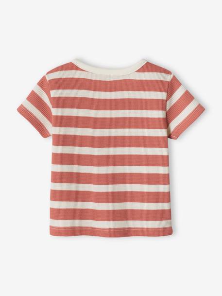 Camiseta a rayas de manga corta y nido de abeja, para bebé teja 
