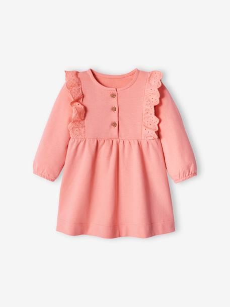 Vestido de felpa con volantes de bordado inglés para bebé azul grisáceo+coral 