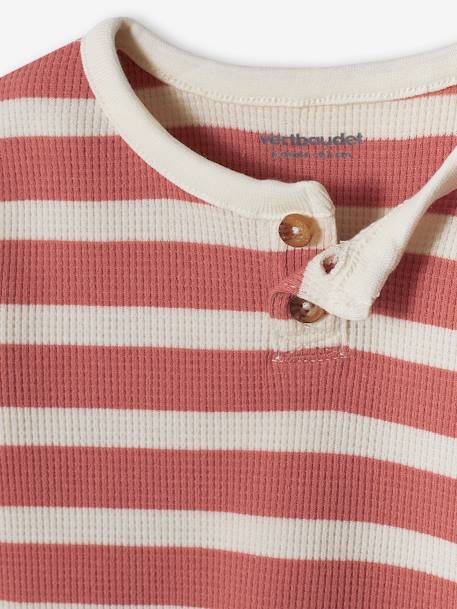 Camiseta a rayas de manga corta y nido de abeja, para bebé teja 